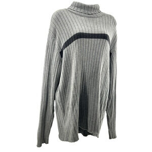 VTG Y2K Old Navy L Stripe Ribbed Sweater Gray Turtleneck Grandpa Academia Skater
